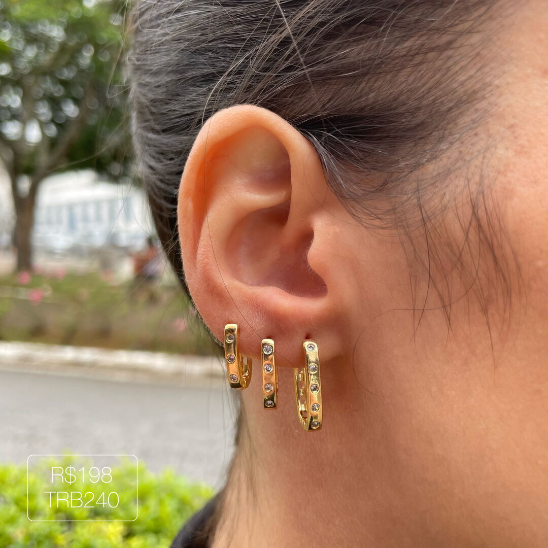 Trio de Argola 5/4/3 Zirc Cravejado Cristal Dourado